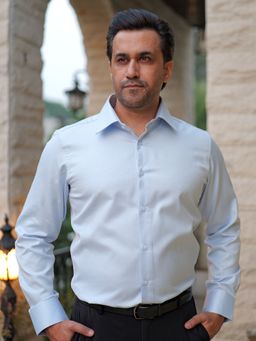 THE FORMAL CLUB - 2 Ply Diamond Dobby in Ice Blue Shirt