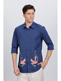 Eszett - Men Navy Blue Printed Full Sleeves Casual Shirt