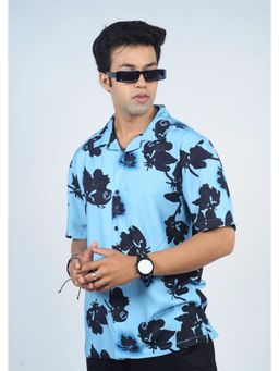 Eszett - Blue Self Design Half Sleeves Casual Shirt