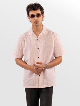 Eszett - Men Peach Cotton Geometric Casual Shirt