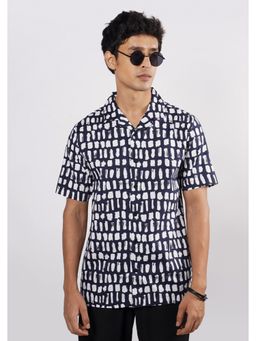 Eszett - Men Self Design Navy Blue Half Sleeves Casual Shirt