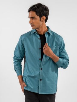 Eszett - Men Blue Solid Full Sleeves Casual Shirt