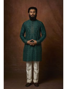 VANSHIK - Rawsilk Green Kurta with Pant