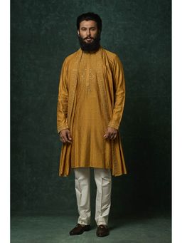 VANSHIK - Silk Mustard Kurta With Pant And Dupatta
