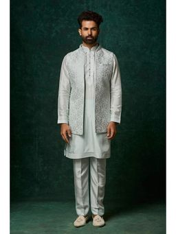 VANSHIK - Silk Blue Kurta with Pant and Jacket