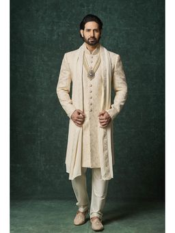 VANSHIK - Silk Yellow Sherwani with Pant and Dupatta