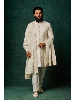 VANSHIK - Soft Silk Yellow Sherwani with Pant and Dupatta