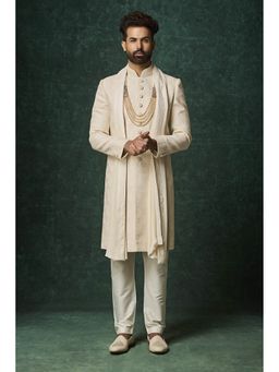 VANSHIK - Silk Yellow Sherwani with Pant and Dupatta