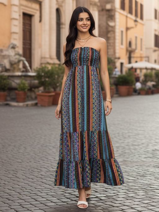 Uptownie Strapless Smocked Blue Maxi Dress