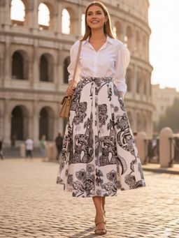 Uptownie - Boxy Pleated White Midi Skirt