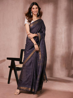 Fabindia - Black Silk Blend Saree without Blouse