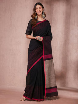 Fabindia - Black Cotton Silk Saree without Blouse