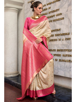Mysilklove - Fog Cream Zari Woven Banarasi Saree with Unstitched Blouse