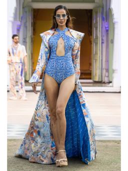 MANDIRA WIRK - Blue Ocean Bodysuit with Cape