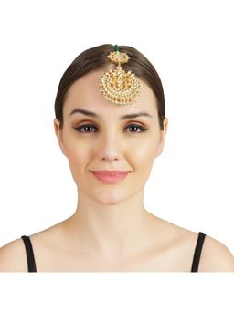 Auraa Trends - 22KT Gold Plated Kundan Classic Green Maangtika