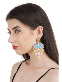 Auraa Trends - 22KT Gold Plated Kundan Traditional Blue and Pink Earrings