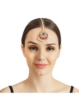 Auraa Trends - 22KT Gold Plated Kundan Traditional Multi-Color Maangtika