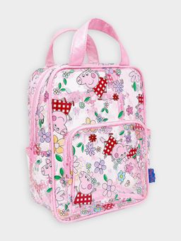 Mi Arcus - Transparent Cute Floral Character Printed Travel Bag With Pink Straps Backpack