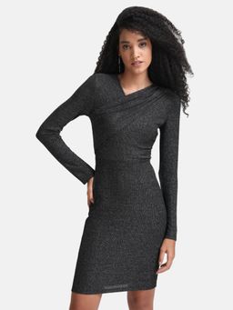 Kazo - Black Mini Dress With Wrap At Neck