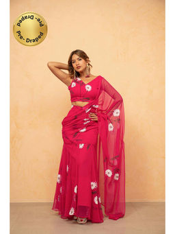 DEASHA INDIA - Suhani Pink Printed Pre-Draped Saree with Stitched Blouse