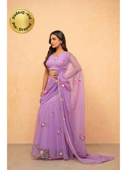 DEASHA INDIA - Lavender Haya Lavendar Printed Pre-Draped Saree with Stitched Blouse