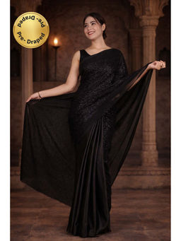 Isadora Life - Womens Sequined Black Pre-Draped Saree with Unstitched Blouse