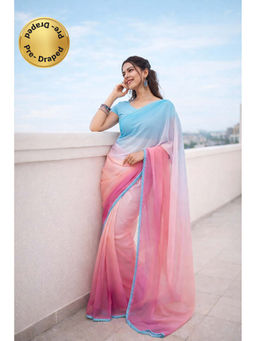 Isadora Life - Womens Ombre Lace Work Multi-Color Pre-Draped Saree With Unstitched Blouse