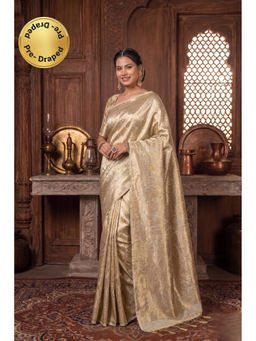 Isadora Life - Womens Woven Zari Gold Pre-Draped Saree With Unstitched Blouse