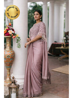 Isadora Life - Womens Sequined Lavender Pre-Draped Saree with Unstitched Blouse and Jacket