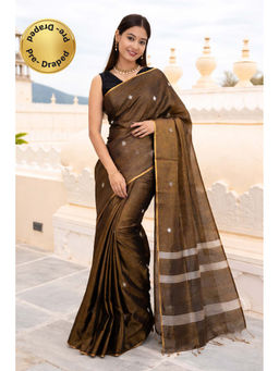 Isadora Life - Womens Woven Tassels Gold Pre-Draped Saree with Unstitched Blouse