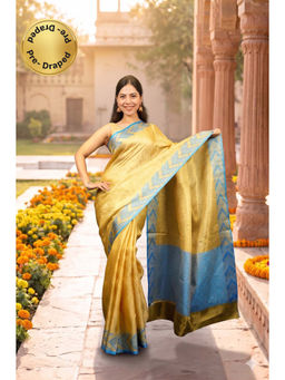 Isadora Life - Gold Woven Pre-Draped Saree with Unstitched Blouse