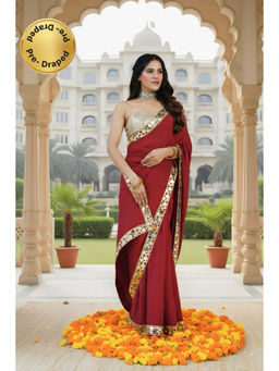 LABEL MAE - Cherry Maroon Saree with Stitched Blouse