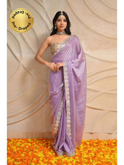 LABEL MAE - Embellished Purple Saree With Stitched Blouse