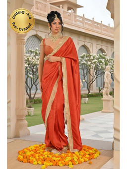 LABEL MAE - Ruhani Rust Orange Saree With Stitched Blouse