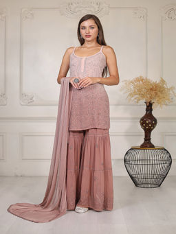 ILLICA - Brown Ombre Shaded Chikankari Kurti with Sharara & Dupatta