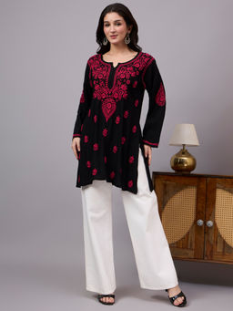 The Chikan Label - Mira Rayon Chikankari Kurti with Palazzo - Black