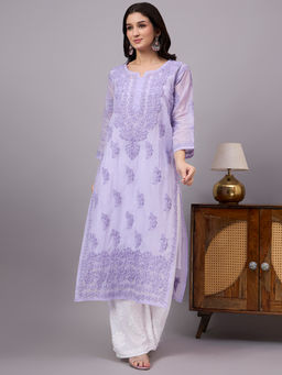 The Chikan Label - Najat Rayon Chikankari Kurti with Palazzo - Lavender