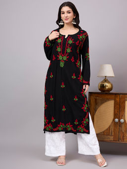 The Chikan Label - Najat Rayon Chikankari Kurti with Palazzo - Black
