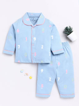Clt.s - Kids Blue Typography Print Full Sleeve Night Suit (Set of 2)