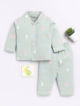 Clt.s - Kids Green Typography Print Full Sleeve Night Suit (Set of 2)