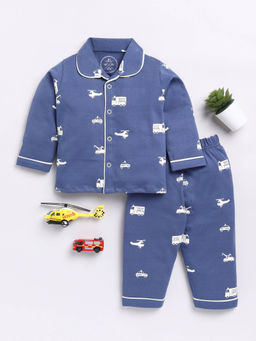 Clt.s - Kids Blue Graphic Full Sleeve Night Suit (Set of 2)