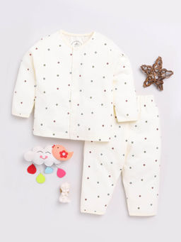 Clt.s - Kids Cream Typography Print Full Sleeve Night Suit (Set of 2)