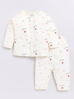 Clt.s - Kids Cream Typographic Full Sleeve Night Suit (Set of 2)