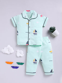 Clt.s - Kids Sea Green Graphic Half Sleeve Night Suit (Set of 2)