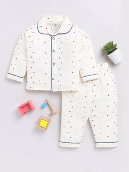 Clt.s - Kids Cream Typography Print Full Sleeve Night Suit (Set of 2)