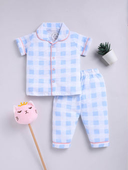 Clt.s - Kids Blue Checked Print Half Sleeve Night Suit (Set of 2)