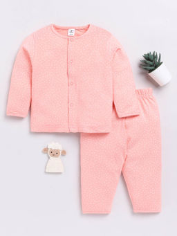 Clt.s - Kids Peach Polka Dots Full Sleeve Night Suit (Set of 2)