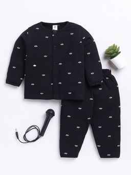 Clt.s - Kids Black Graphic Full Sleeve Night Suit (Set of 2)