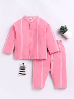 Clt.s - Kids Pink Striped Full Sleeve Night Suit (Set of 2)