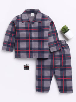 Clt.s - Kids Navy Checked Full Sleeve Night Suit (Set of 2)
